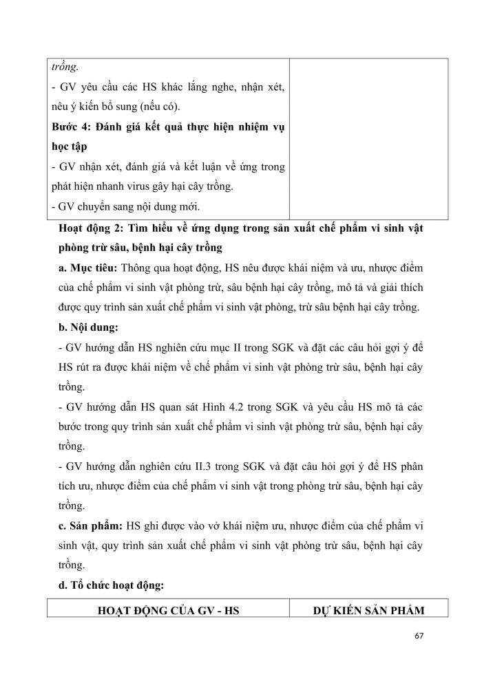 Giáo án chuyên đề công nghệ 10 trồng trọt kết nối bài 4: Một số ứng dụng công nghệ sinh học trong bảo vệ thực vật