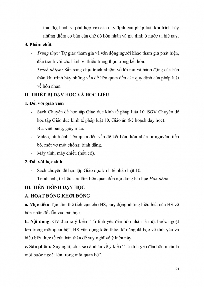 Giáo án chuyên đề giáo dục kinh tế pháp luật 10 cánh diều bài 2: Hôn nhân