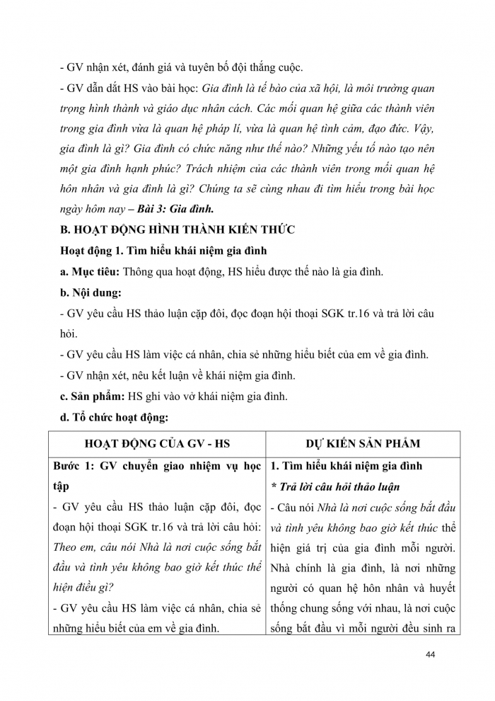 Giáo án chuyên đề giáo dục kinh tế pháp luật 10 cánh diều bài 3: Gia đình