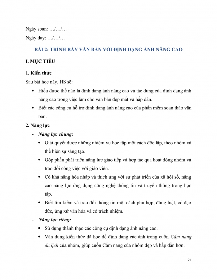 Giáo án chuyên đề tin học 10 ứng dụng kết nối bài 2: Trình bày văn bản với định dạng ảnh nâng cao