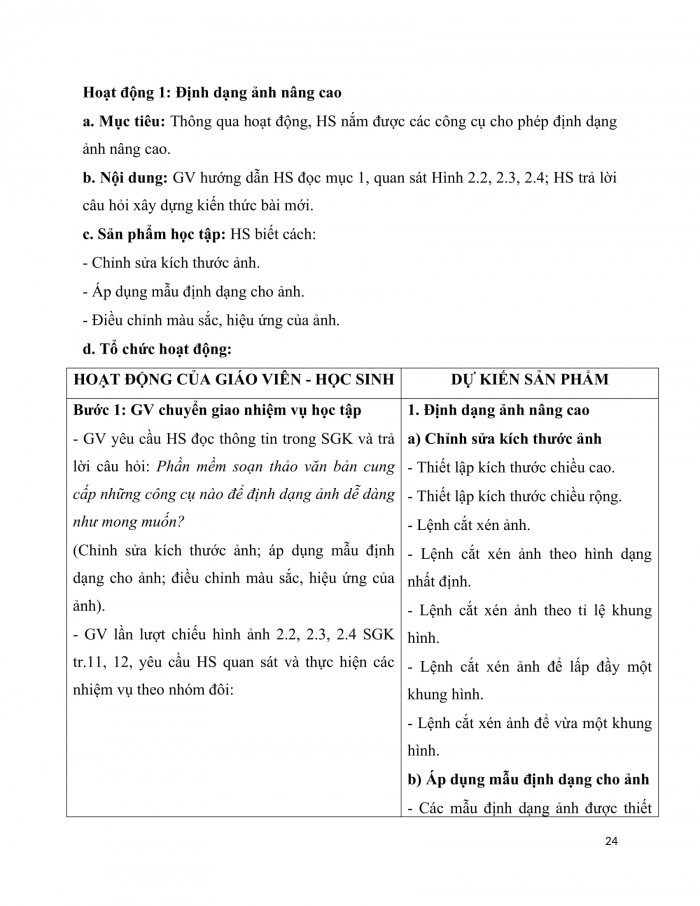 Giáo án chuyên đề tin học 10 ứng dụng kết nối bài 2: Trình bày văn bản với định dạng ảnh nâng cao
