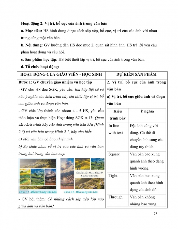 Giáo án chuyên đề tin học 10 ứng dụng kết nối bài 2: Trình bày văn bản với định dạng ảnh nâng cao