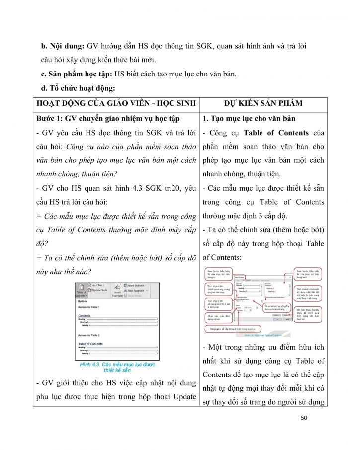Giáo án chuyên đề tin học 10 ứng dụng kết nối bài 4: Tạo mục lục và xuất văn bản