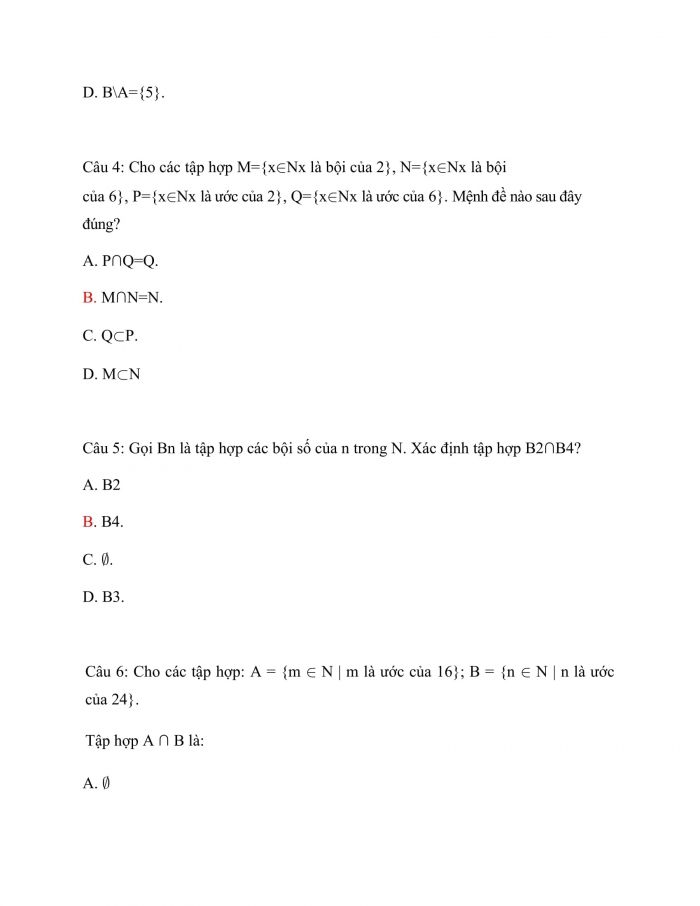 Trắc nghiệm toán 10 cánh diều Chương 1 Bài 2: Tập hợp, các phép toán trên tập hợp