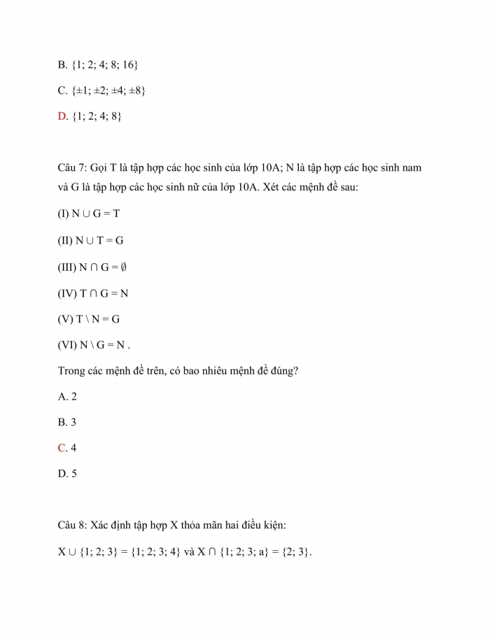 Trắc nghiệm toán 10 cánh diều Chương 1 Bài 2: Tập hợp, các phép toán trên tập hợp