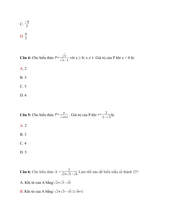 Trắc nghiệm Toán 9 Chương 1 Bài 8: Rút gọn biểu thức chứa căn bậc hai