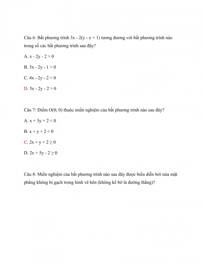 Trắc nghiệm toán 10 chân trời sáng tạo Chương 2 Bài 1: Bất phương trình bậc nhất hai ẩn