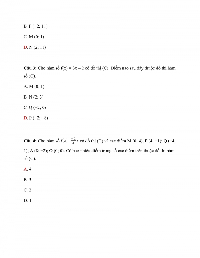 Trắc nghiệm Toán 9 Chương 2 Bài 1: Nhắc lại và bổ sung các khái niệm về hàm số