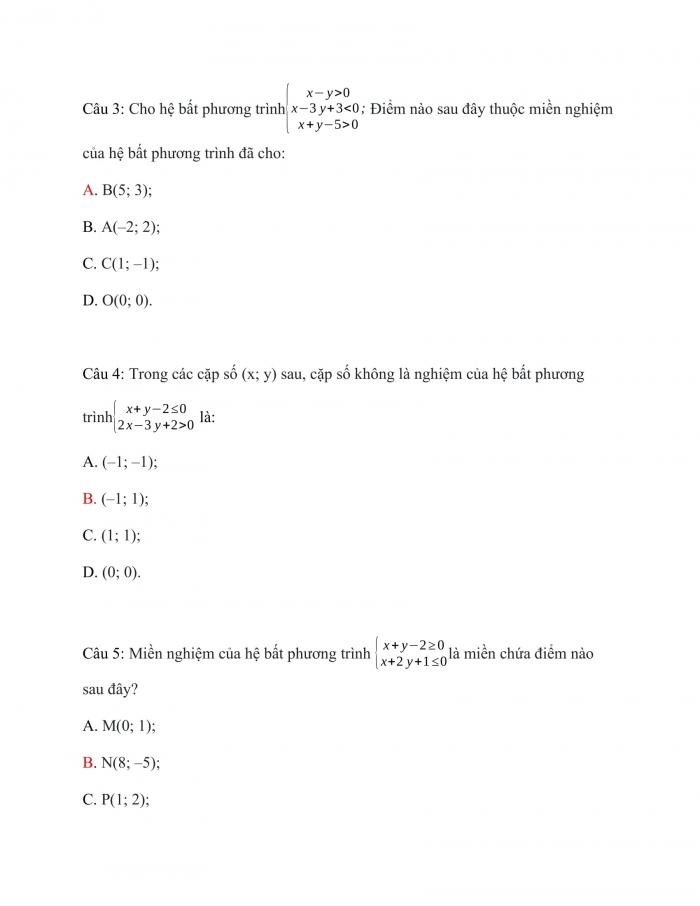 Trắc nghiệm toán 10 chân trời sáng tạo Chương 2 Bài 2: Hệ bất phương trình bậc nhất hai ẩn
