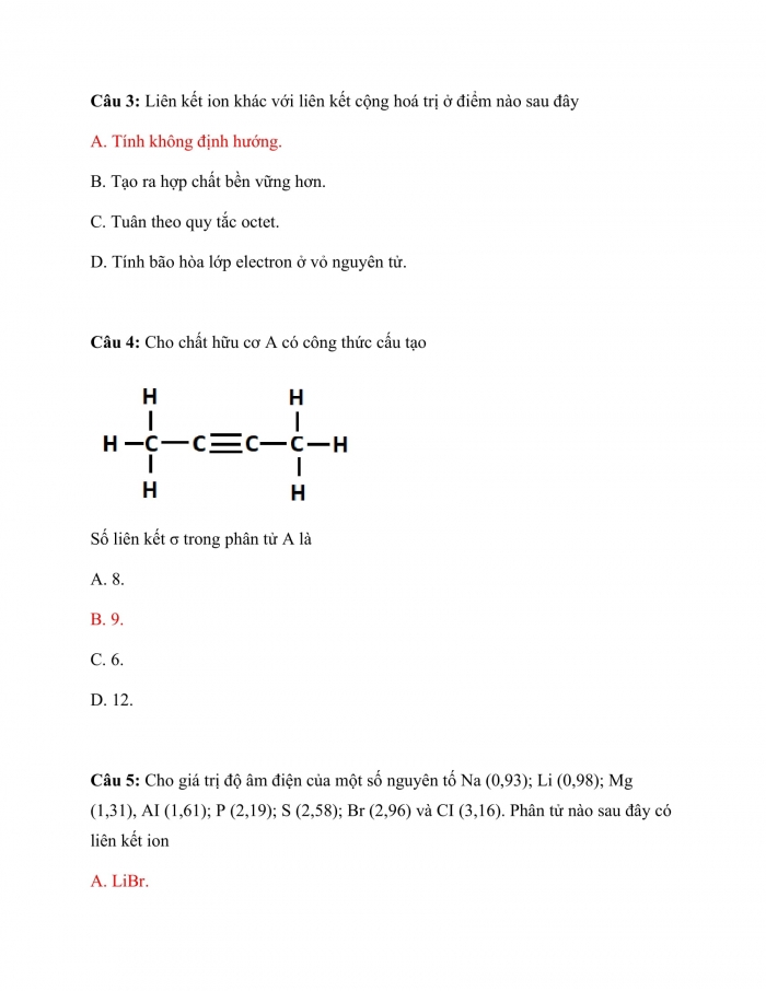 Trắc nghiệm Hóa học 10 kết nối Bài 14: ôn tập chương 3