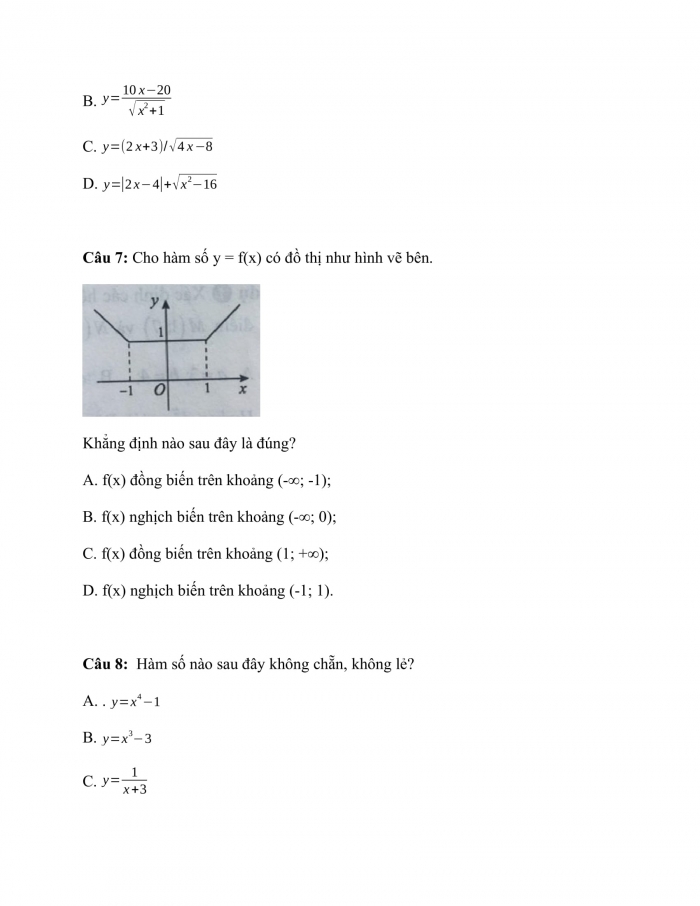 Phiếu trắc nghiệm Toán 8 cánh diều Chương 3 Bài 1: Hàm số