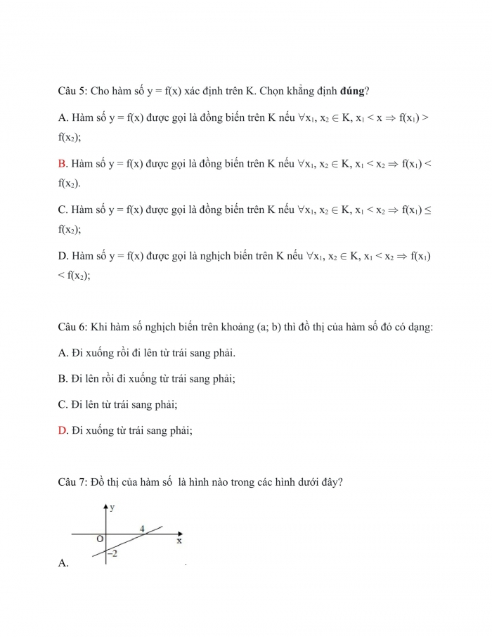 Trắc nghiệm toán 10 cánh diều Chương 3 Bài 1: Hàm số và đồ thị