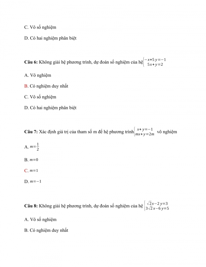 Trắc nghiệm Toán 9 Chương 3 Bài 2: Hệ phương trình bậc nhất hai ẩn