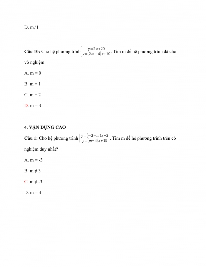 Trắc nghiệm Toán 9 Chương 3 Bài 2: Hệ phương trình bậc nhất hai ẩn