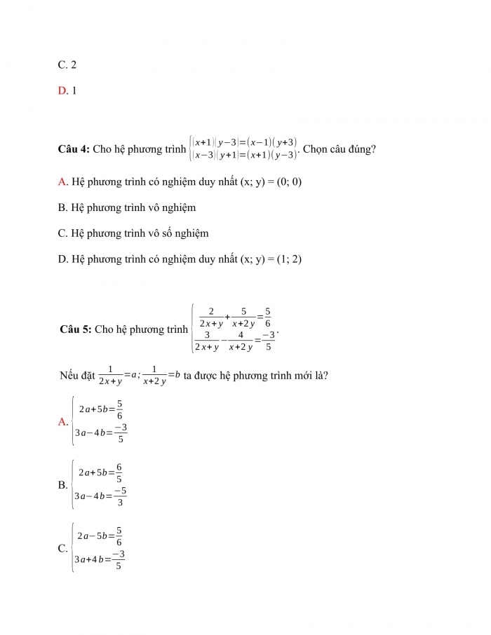 Trắc nghiệm Toán 9 Chương 3 Bài 3: Giải hệ phương trình bằng phương pháp thế