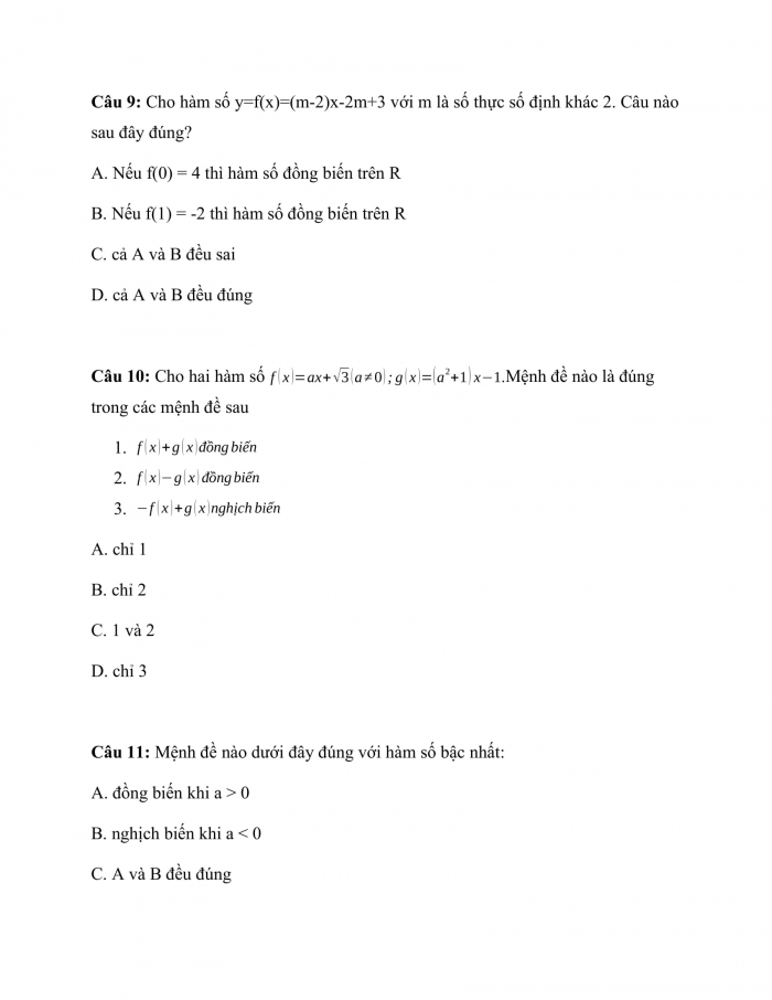 Phiếu trắc nghiệm Toán 8 cánh diều Chương 3 Bài 4: Đồ thị của hàm số bậc nhất y = ax + b (a ≠ 0)
