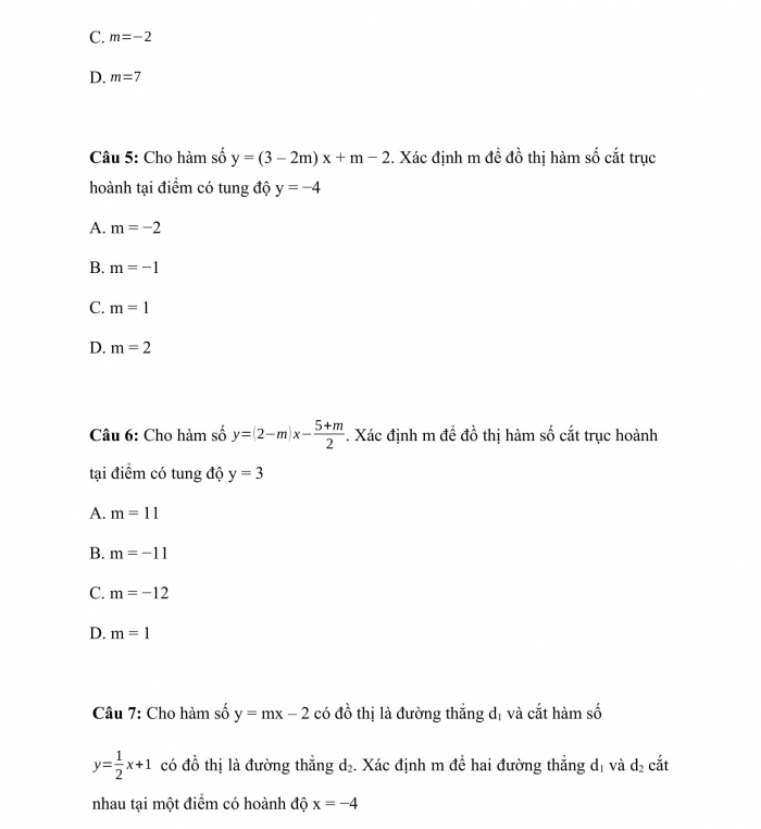 Phiếu trắc nghiệm Toán 8 cánh diều Chương 3 Bài 4: Đồ thị của hàm số bậc nhất y = ax + b (a ≠ 0)