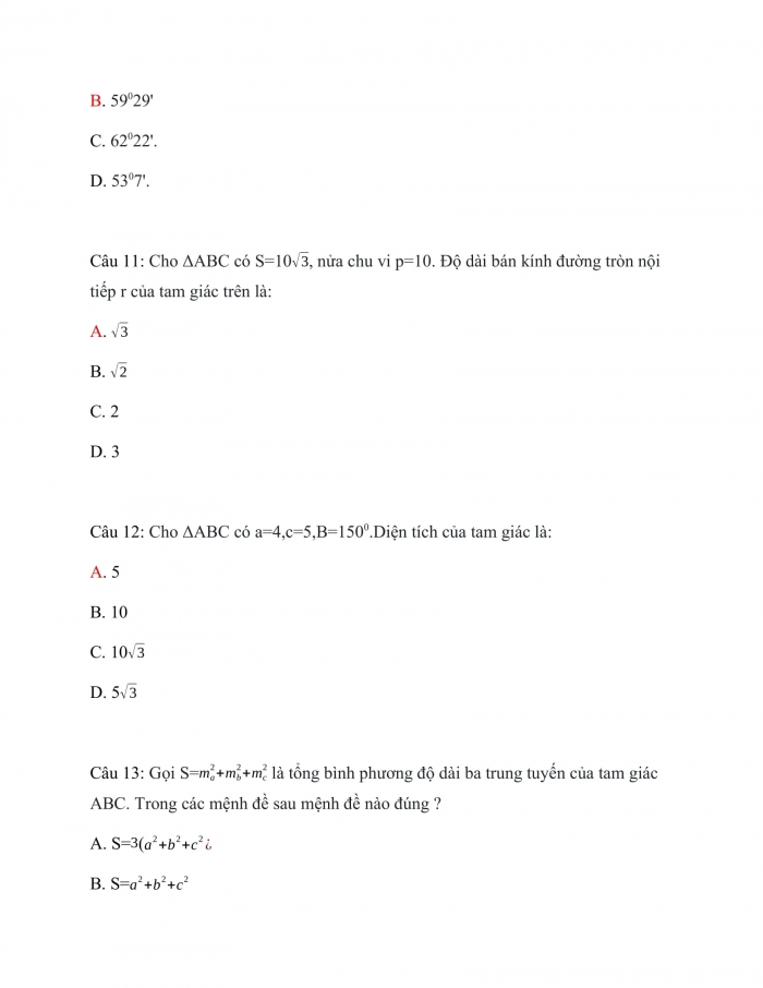Trắc nghiệm toán 10 chân trời sáng tạo Chương 4 Bài 3: Giải tam giác và ứng dụng thực tế