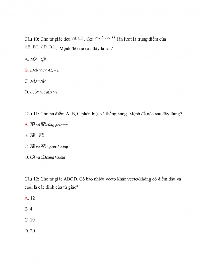 Trắc nghiệm toán 10 cánh diều Chương 4 Bài 3:Khái niệm vectơ