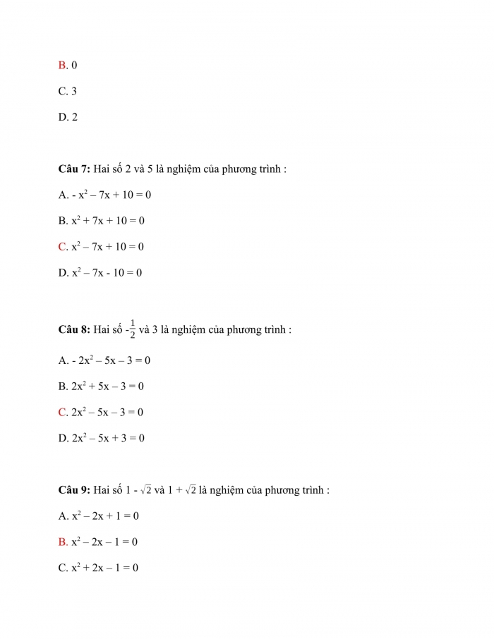 Trắc nghiệm Toán 9 Chương 4 Bài 3: Phương trình bậc hai một ẩn