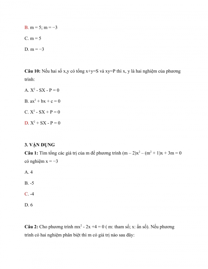 Trắc nghiệm Toán 9 Chương 4 Bài 4: Công thức nghiệm của phương trình bậc hai