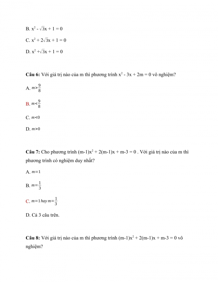 Trắc nghiệm Toán 9 Chương 4 Bài 4: Công thức nghiệm của phương trình bậc hai