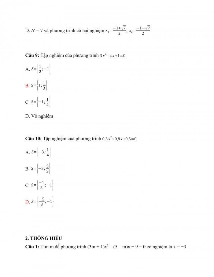 Trắc nghiệm Toán 9 Chương 4 Bài 5: Công thức nghiệm thu gọn