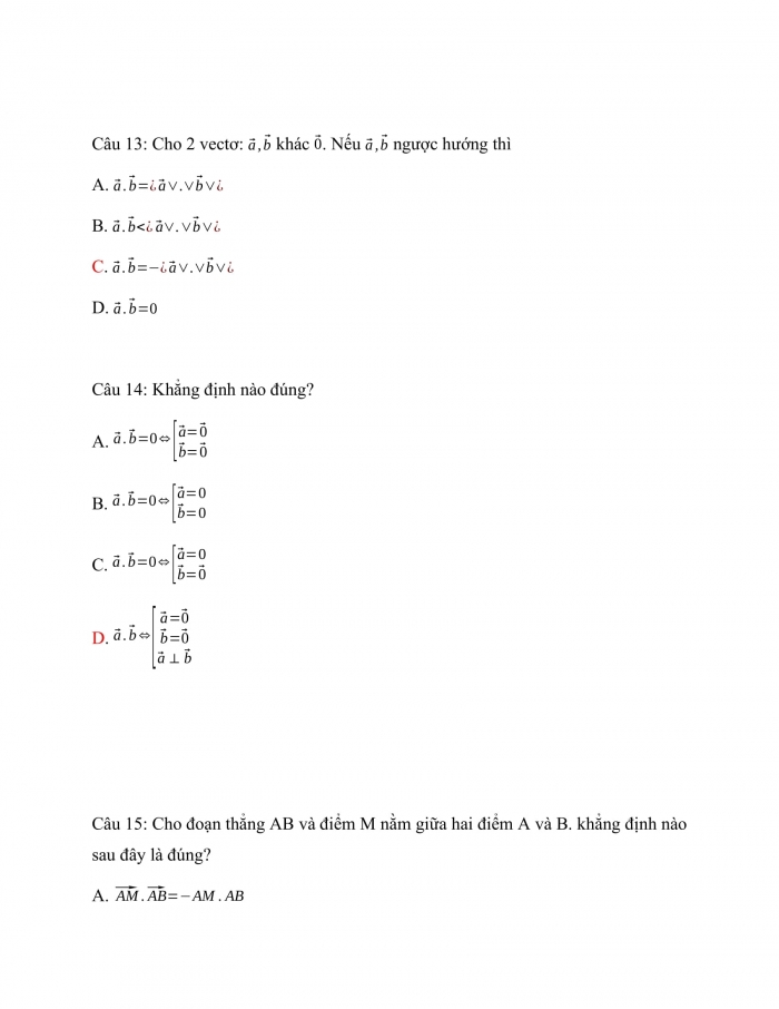 Trắc nghiệm toán 10 cánh diều Chương 4 Bài 6: Tích vô hướng của 2 vec tơ