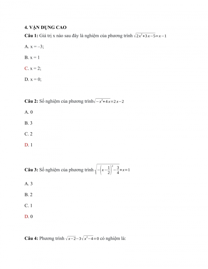 Trắc nghiệm Toán 9 Chương 4 Bài 7: Phương trình quy về phương trình bậc hai