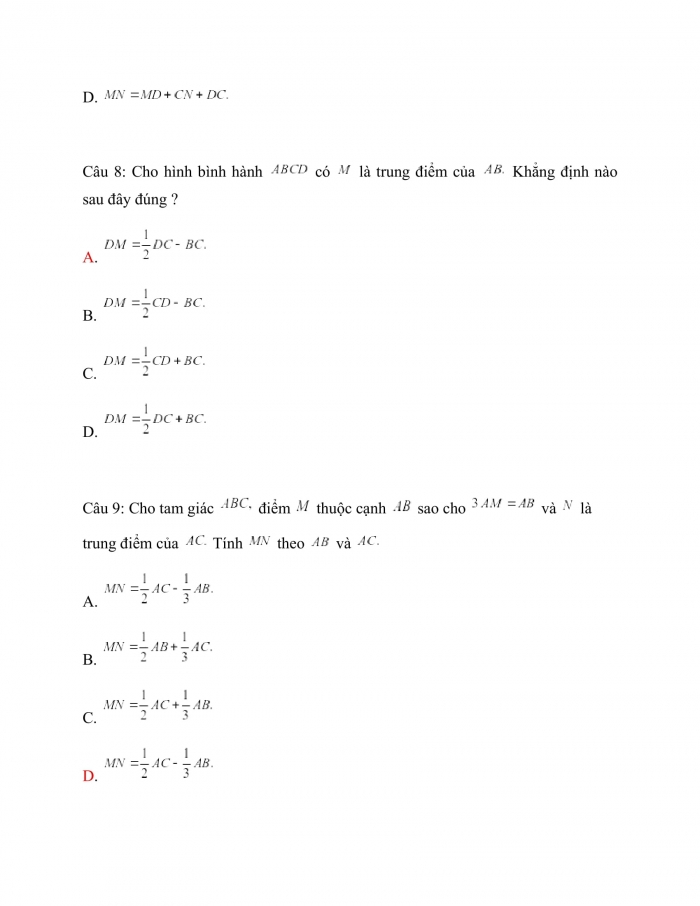 Trắc nghiệm toán 10 chân trời sáng tạo Chương 5 Bài 3: Tích của một số với một vecto