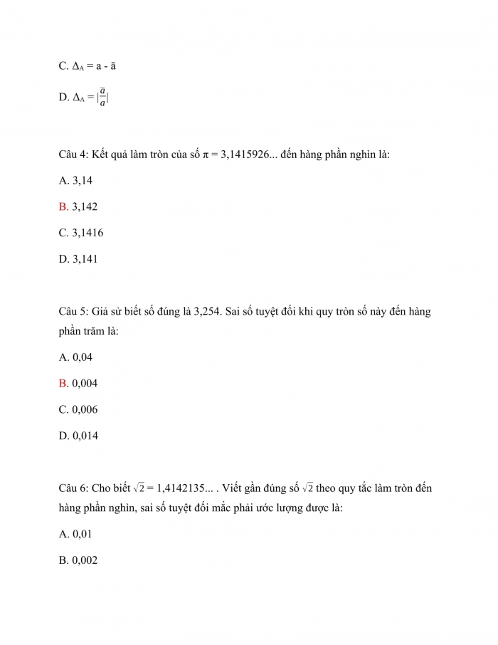 Trắc nghiệm toán 10 chân trời sáng tạo Chương 6 Bài 1: Số gần đúng và sai số