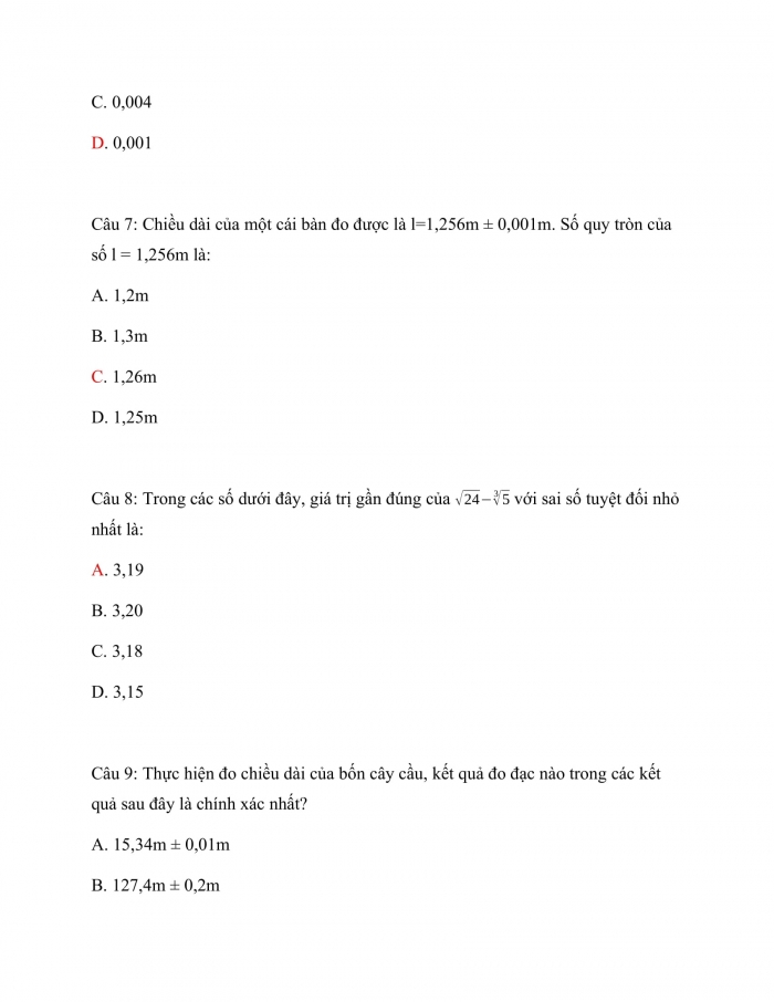 Trắc nghiệm toán 10 chân trời sáng tạo Chương 6 Bài 1: Số gần đúng và sai số