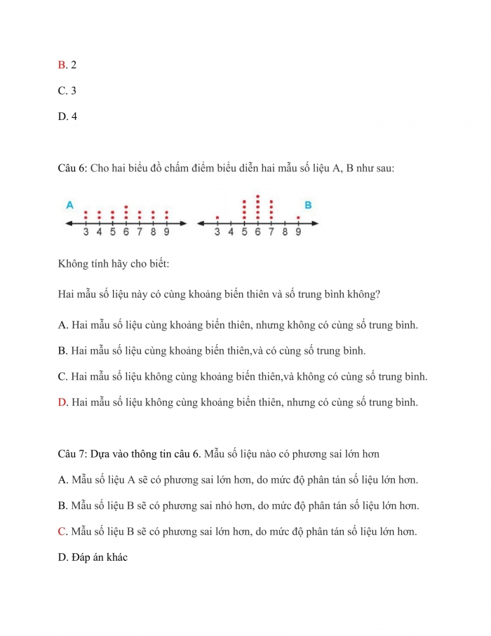 Trắc nghiệm toán 10 chân trời sáng tạo Chương 6 Bài 4: Các số đặc trưng đo độ phân tán