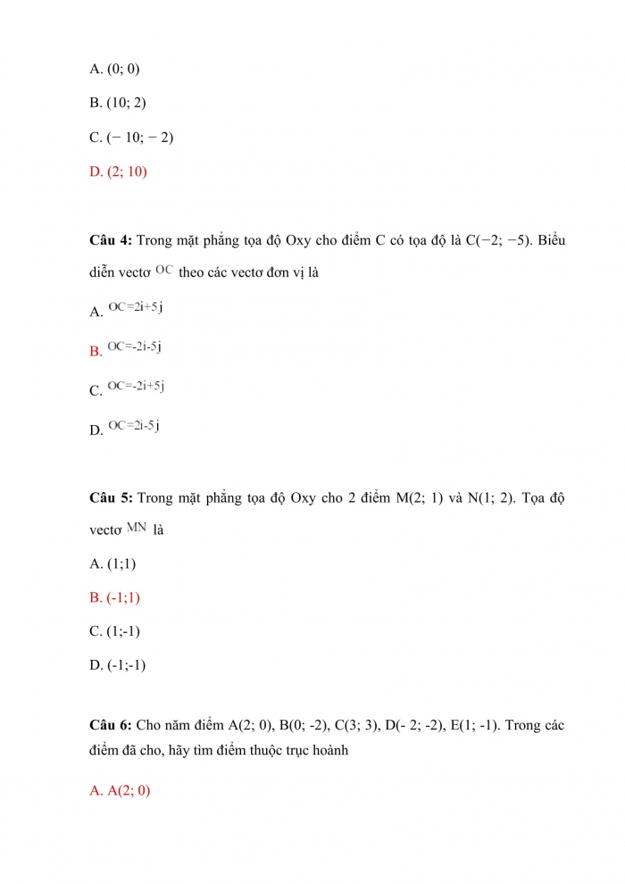 Trắc nghiệm toán 10 chân trời sáng tạo Chương 9 Bài 1: tọa độ của vectơ