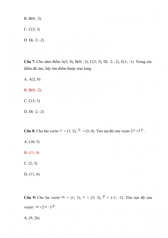 Trắc nghiệm toán 10 chân trời sáng tạo Chương 9 Bài 1: tọa độ của vectơ