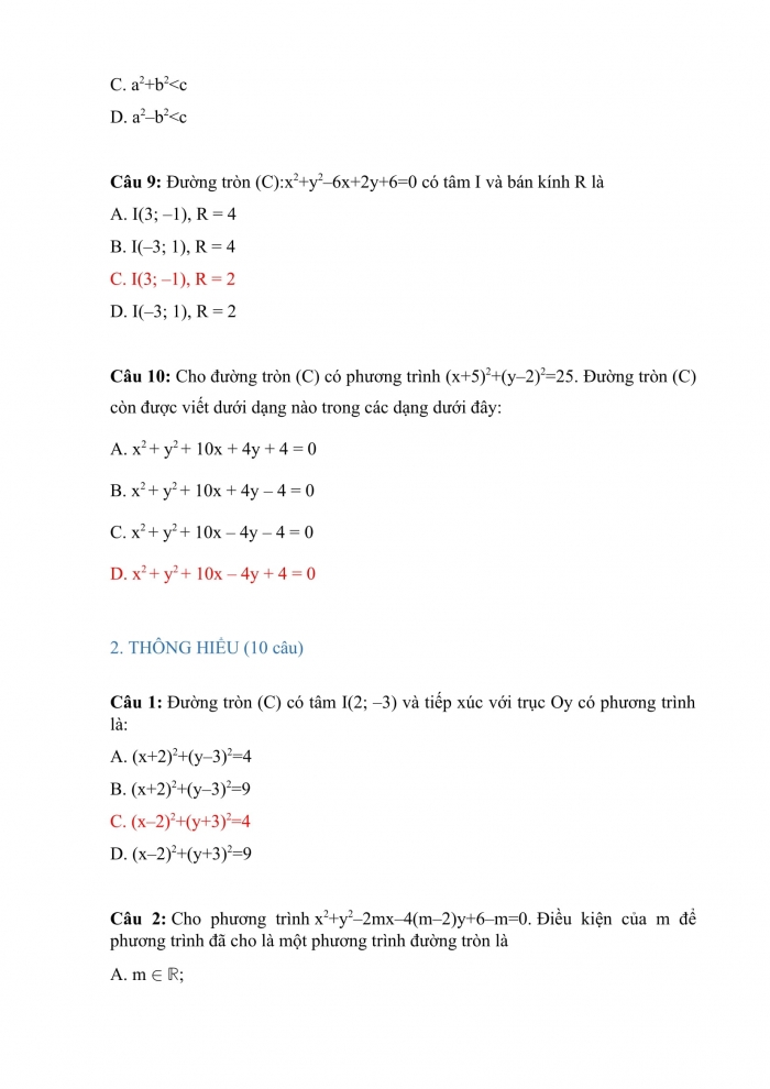 Trắc nghiệm toán 10 chân trời sáng tạo Chương 9 Bài 3: đường tròn trong mặt phẳng tọa độ