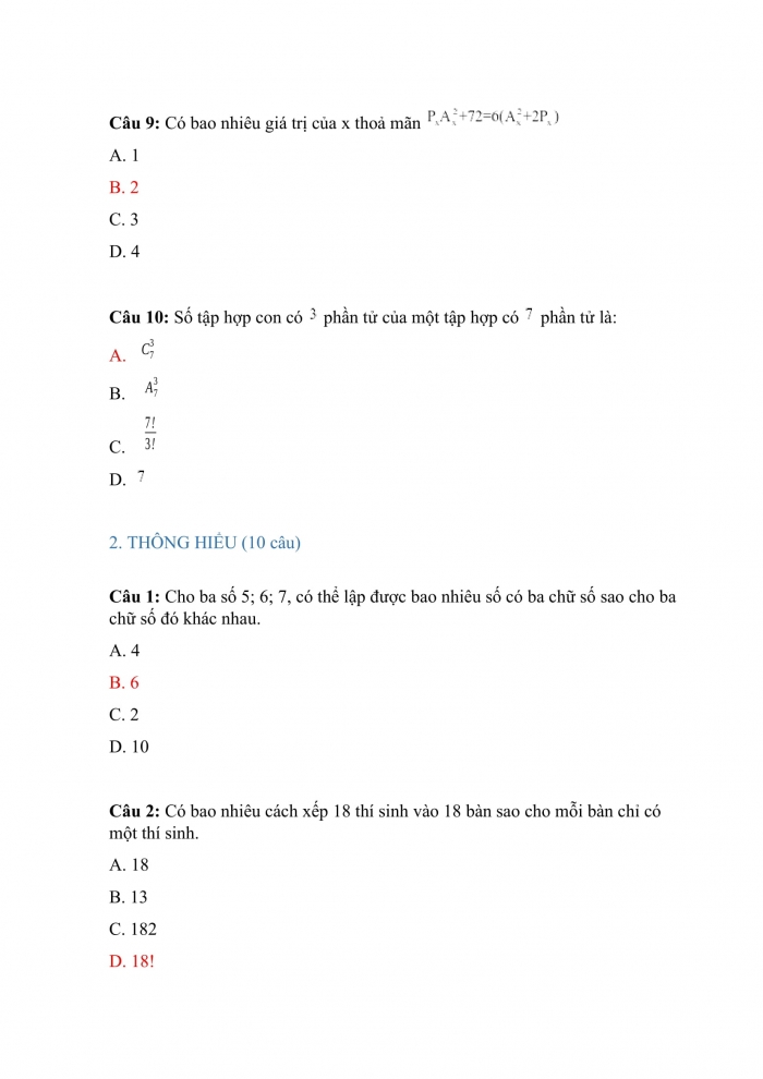Trắc nghiệm toán 10 cánh diều Chương 5 Bài 2: hoán vị. Chỉnh hợp