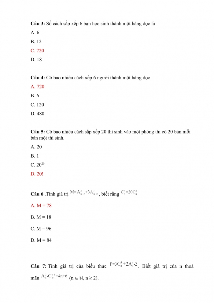 Trắc nghiệm toán 10 cánh diều Chương 5 Bài 2: hoán vị. Chỉnh hợp
