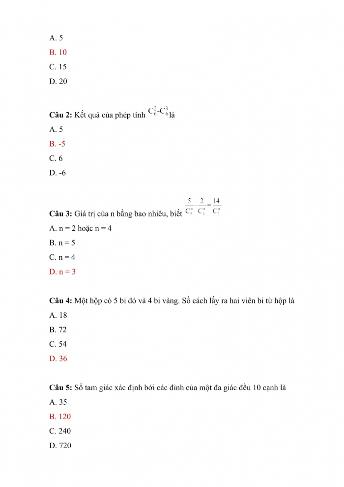 Trắc nghiệm toán 10 cánh diều Chương 5 Bài 3: tổ hợp