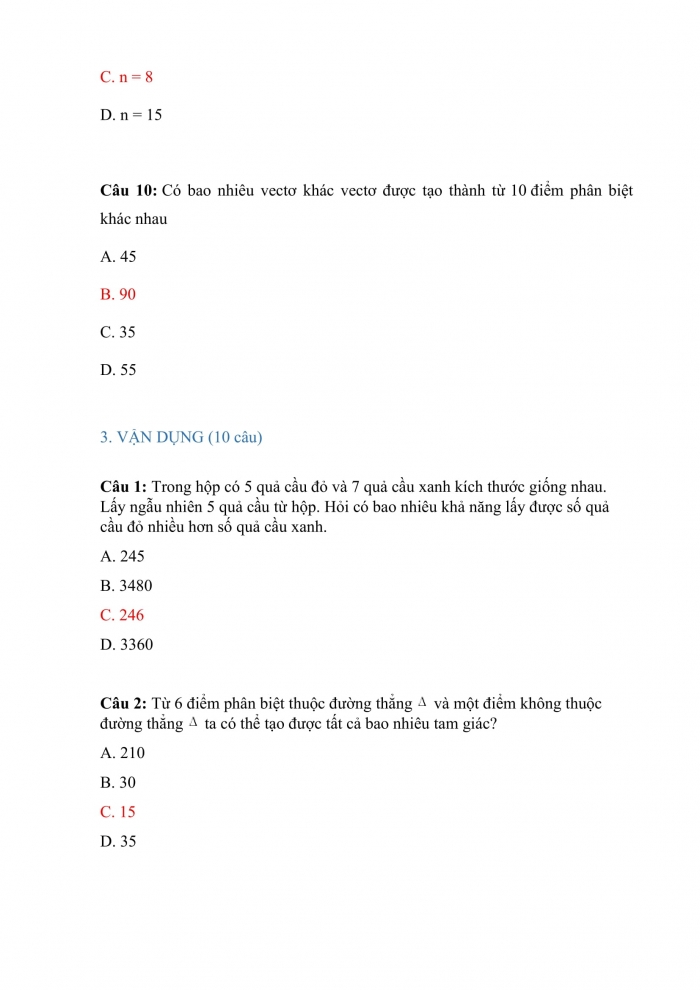 Trắc nghiệm toán 10 cánh diều Chương 5 Bài 3: tổ hợp