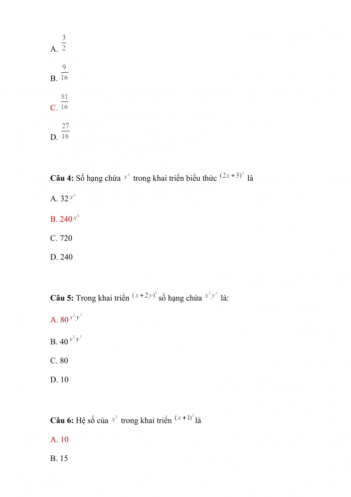 Trắc nghiệm toán 10 cánh diều  Chương 5 Bài 4: nhị thức newton