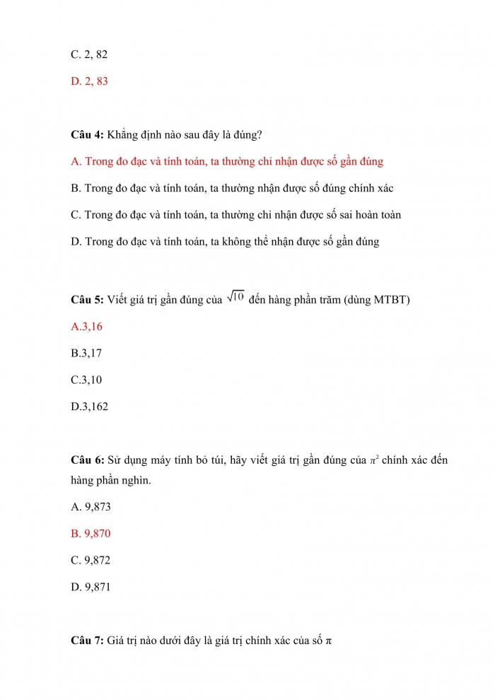 Trắc nghiệm toán 10 cánh diều Chương 6 Bài 1: số gần đúng. Sai số