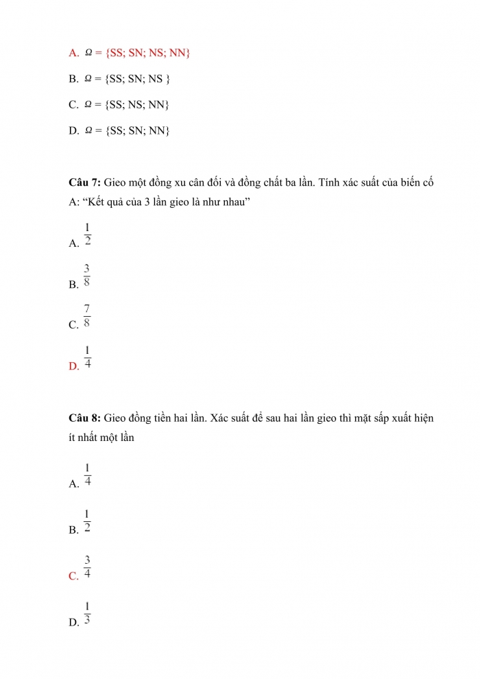 Trắc nghiệm toán 10 cánh diều Chương 6 Bài 5: xác suất của biến cố 