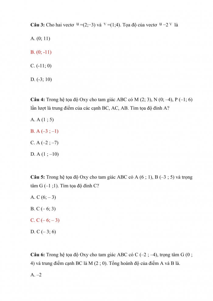 Trắc nghiệm toán 10 cánh diều Chương 7 Bài 2: biểu thức tọa độ của các phép toán vectơ