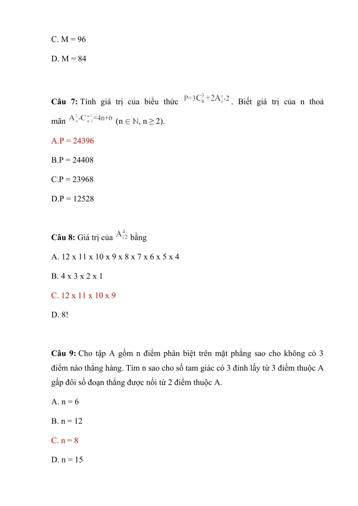 Trắc nghiệm toán 10 chân trời sáng tạo Chương 8 Bài 2: hoán vị, chỉnh hợp và tổ hợp