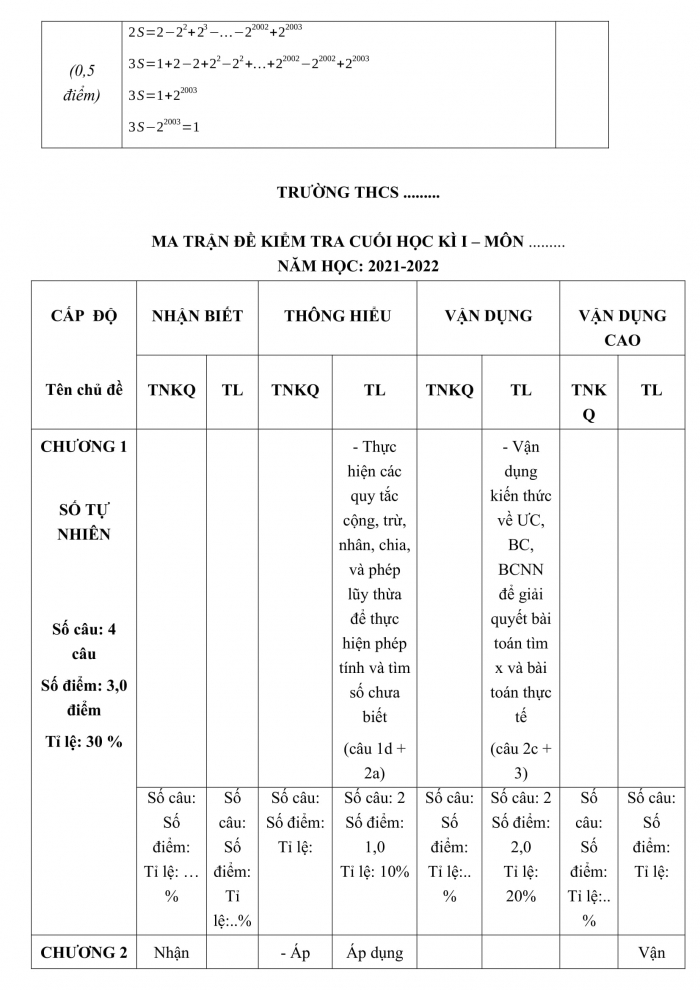 Đề kiểm tra kì 1 toán 6 chân trời sáng tạo