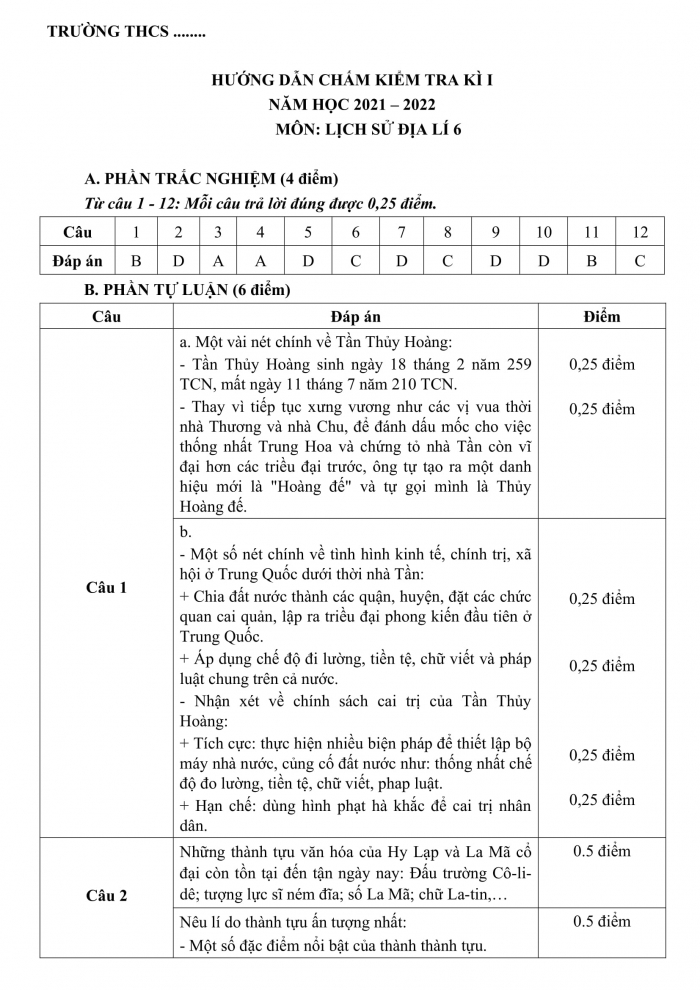 Đề kiểm tra kì 1 lịch sử và địa lí 6 kết nối tri thức