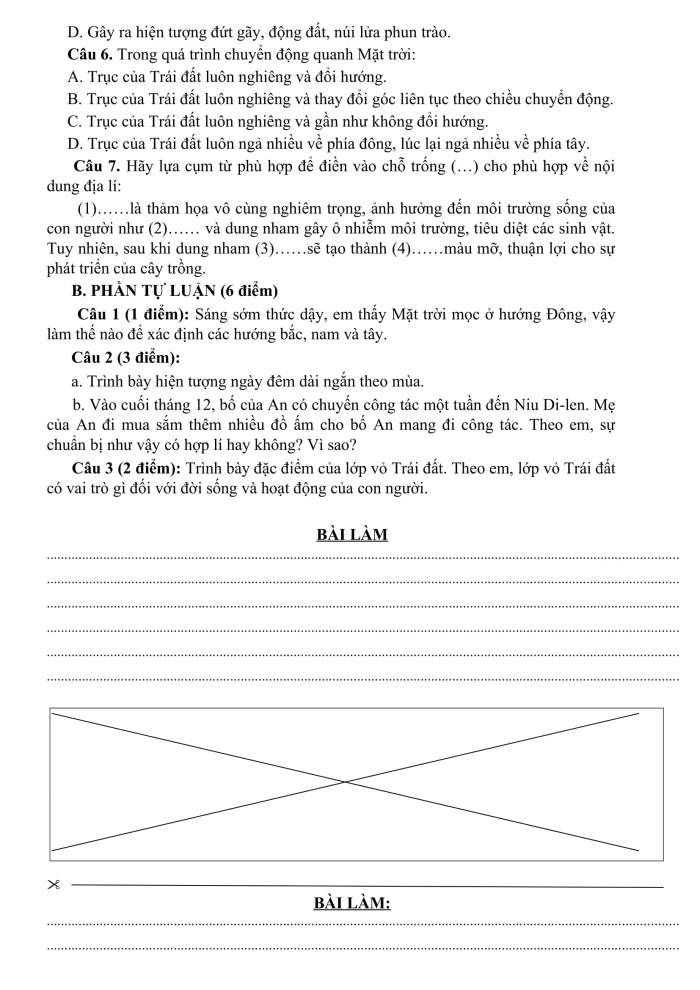 Đề kiểm tra kì 1 địa lí 6 chân trời sáng tạo