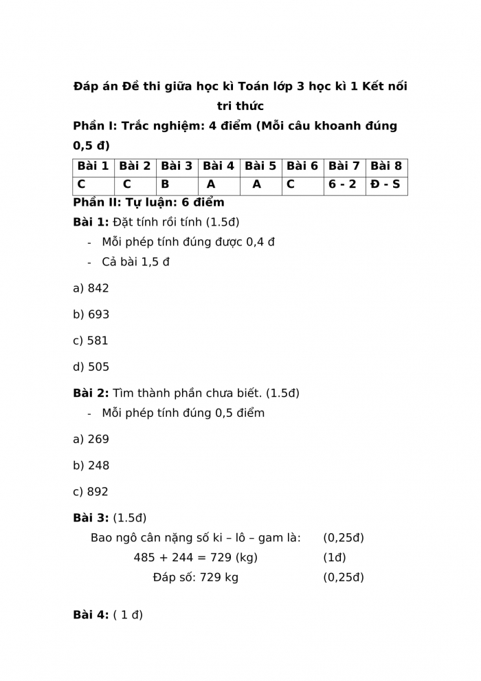 Đề thi giữa kì 1 toán 3 kết nối tri thức (Đề số 3)