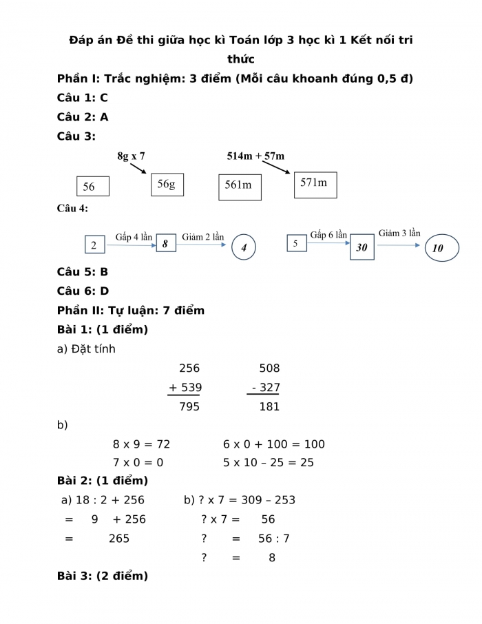 Đề thi giữa kì 1 toán 3 kết nối tri thức (Đề số 4)